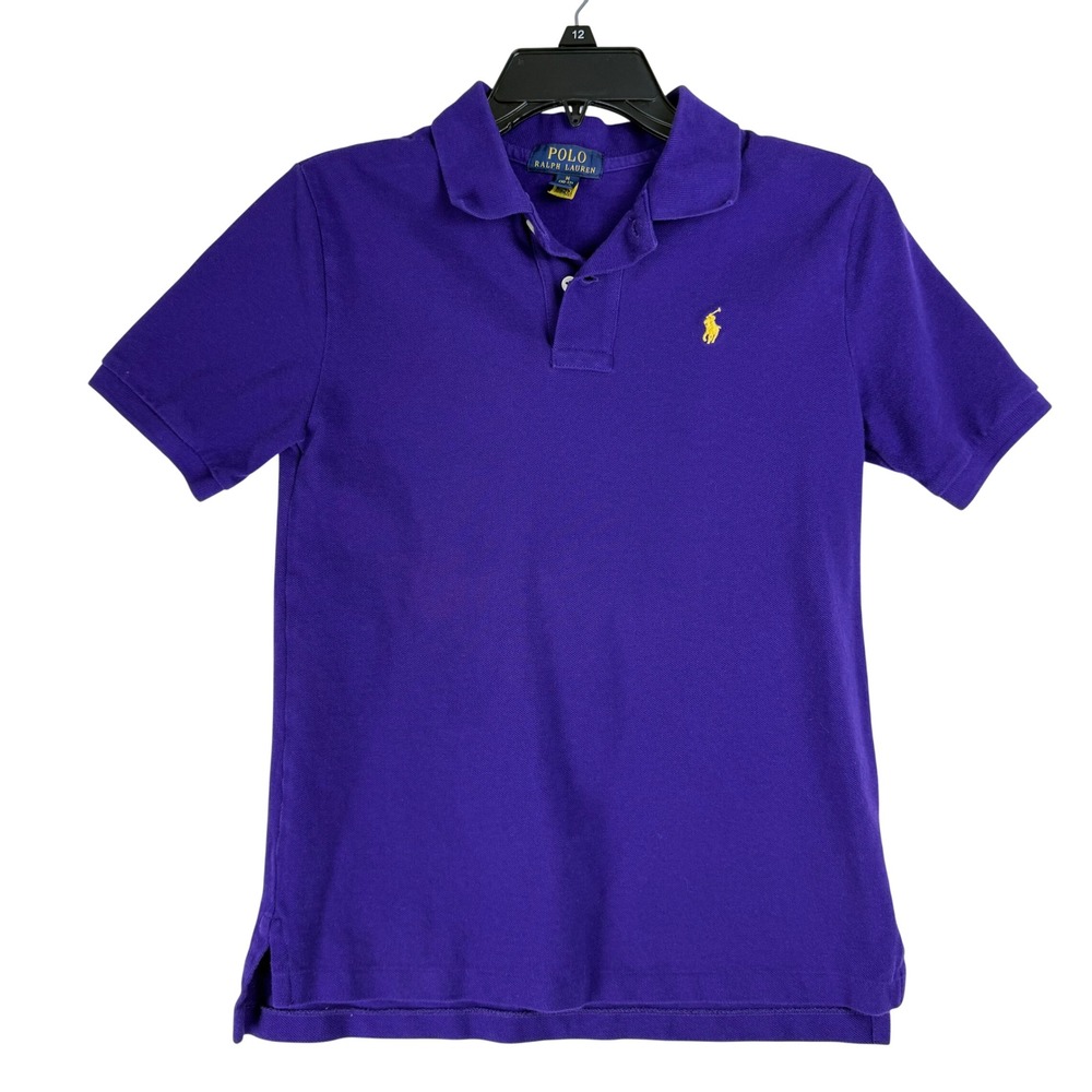 Polo Ralph Lauren Polo Shirt Kids M 10-12 Purple Yellow Pony Preppy Classic
